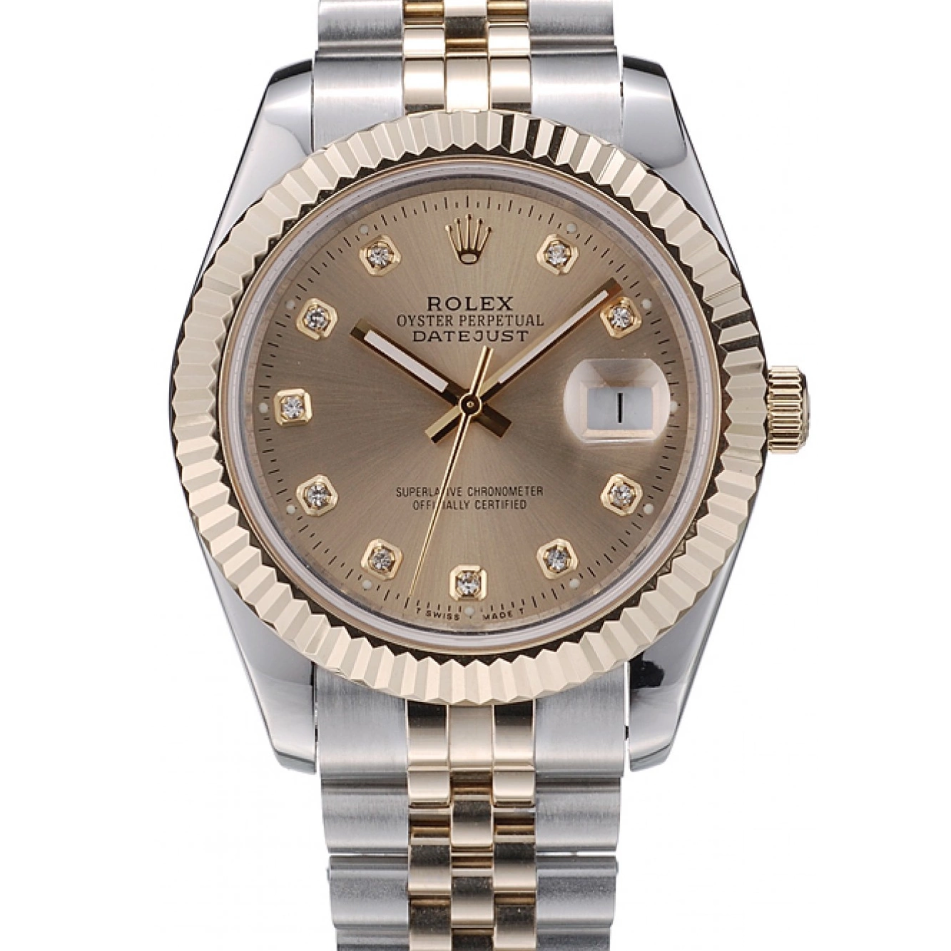Aaa fake watches Gold 41978 Goldish Rolex Stainless Dial Bezel Steel DateJust Ribbed 0701